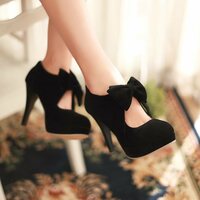 Elegant Women's Shoes Round Head Bow Knot High Heels Fashion Shoes - Thumbnail 1