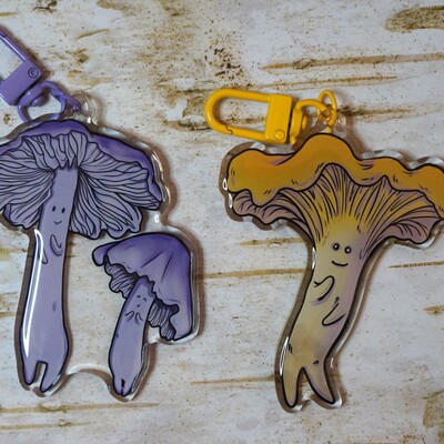 Yellow chanterelle or purple pair mushy-butt keychains (sold separately)  - Thumbnail 3