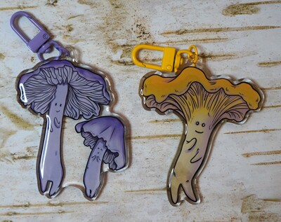 Yellow Chanterelle or Purple Pair mushy-Butt keychains (sold separately) 