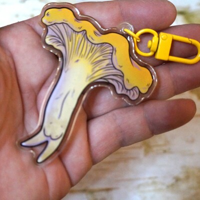 Yellow chanterelle or purple pair mushy-butt keychains (sold separately) 