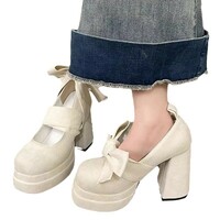 White high heels Fashion Pumps Shoes With Bow - Thumbnail 1