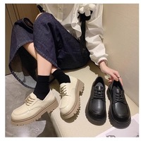 Women's Thick Soled Leather Shoes - Thumbnail 4