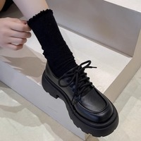  New Black Sweet Thick Bottom Leather Shoes Female Shoe - Thumbnail 2