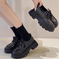  New Black Sweet Thick Bottom Leather Shoes Female Shoe - Thumbnail 3