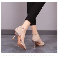 Spring and summer new rhinestone mesh sandals Hight Heels - Thumbnail 4