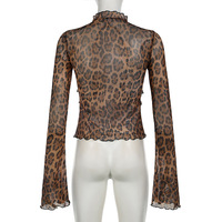 Leopard print sheer mesh blouse - Thumbnail 2