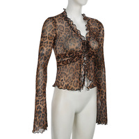 Leopard print sheer mesh blouse - Thumbnail 3
