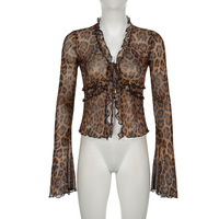 Leopard print sheer mesh blouse - Thumbnail 4