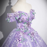 Purple Tulle Sequins Long Prom Dress, Off the Shoulder Party Dress - Thumbnail 3
