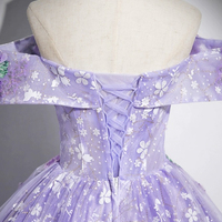 Purple Tulle Sequins Long Prom Dress, Off the Shoulder Party Dress - Thumbnail 4