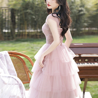 Pink Tulle Short Prom Dress, Lovely A-Line Party Dress - Thumbnail 1