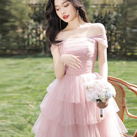 Pink Tulle Short Prom Dress, Lovely A-Line Party Dress - Thumbnail 2
