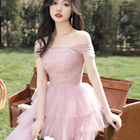 Pink Tulle Short Prom Dress, Lovely A-Line Party Dress - Thumbnail 3
