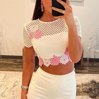 Unique  Short Sleeve White Satin Long Two Piece Prom Dress ,PD230829 - Thumbnail 2