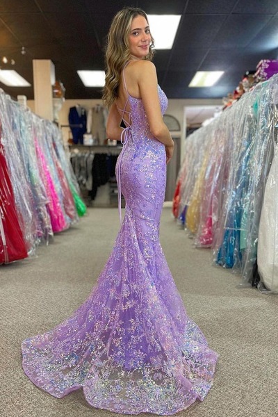 Charming Lilac V Neck Sequins Long Mermaid Prom Dress ,PD230830