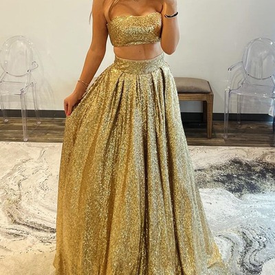 Strapless gold sequins long two piece prom dress ,pd230833 - Thumbnail 2