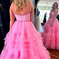 Cute Sweetheart Ruffle Tiered Tulle A Line Prom Dress with Beading,PD230841 - Thumbnail 1