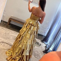 Unique Gold Strapless Ruffle Tiered Satin Long Prom Dress ,PD230845 - Thumbnail 1