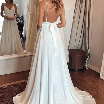 Simple a line chiffon wedding dress beach boho bridal gowns
