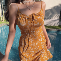 Sexy backless floral A-line suspender skirt - Thumbnail 1