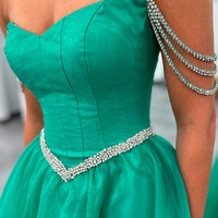 Charming Strapless Green A-Line Long Prom Dress with Beaded Straps,PD230850 - Thumbnail 2