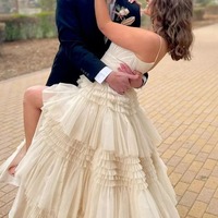 Cute Scoop Neck Ball Gown Champagne Tiered Tulle Prom Dress wirh Slit,PD230851 - Thumbnail 2