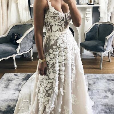 Elegant ball gown lace appliques wedding dress bridal gowns