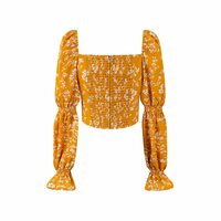 Retro Square Neck Tie Puff Sleeve Floral Holiday Cropped Top - Thumbnail 1