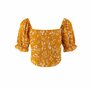 Mustard Floral Square Neck Puff Sleeve Crop Top – Boho Summer Blouse-3