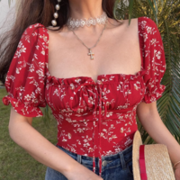Fashionable floral strappy off-shoulder top - Thumbnail 2