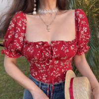 Fashionable floral strappy off-shoulder top - Thumbnail 5