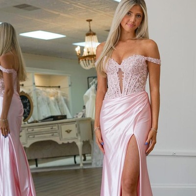 Charming sweetheart pink satin long mermaid prom dresses with slit,pd230856 - Thumbnail 2