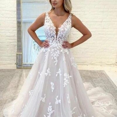 Elegant a line lace appliques wedding dress bridal gowns - Thumbnail 3