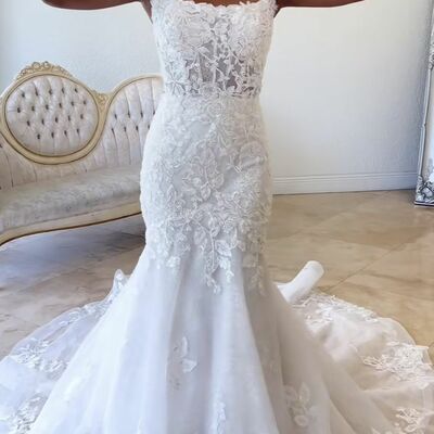 Elegant sheath lace appliques wedding dress bridal gowns