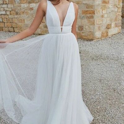 Elegant v neck beach boho wedding dress bridal gowns - Thumbnail 2