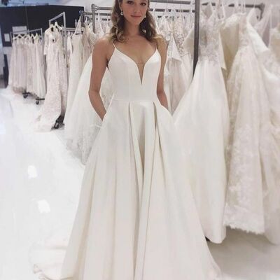 Elegant v neck beach boho wedding dress bridal gowns