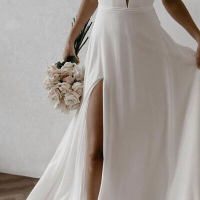 Elegant a line side slit beach boho wedding dress bridal gowns - Thumbnail 1