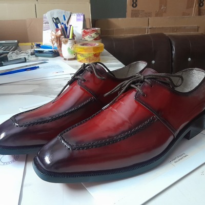 Men's handmade red patina finishing twotone unique style lace up shoes