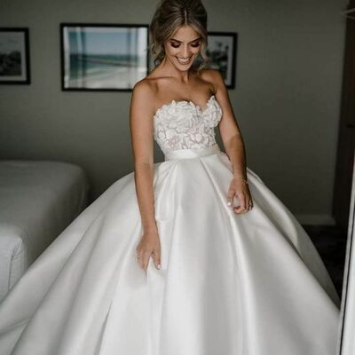 Simple ball gown puffy sweetheart wedding dress bridal gowns
