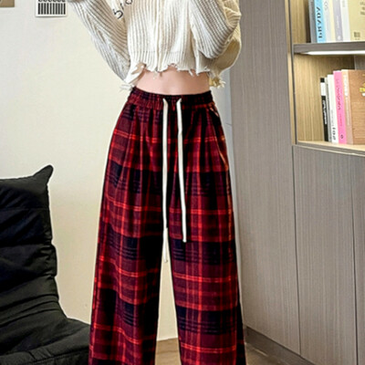 Stunning vintage hippie england flannel check wide leg trousers streetwear rave