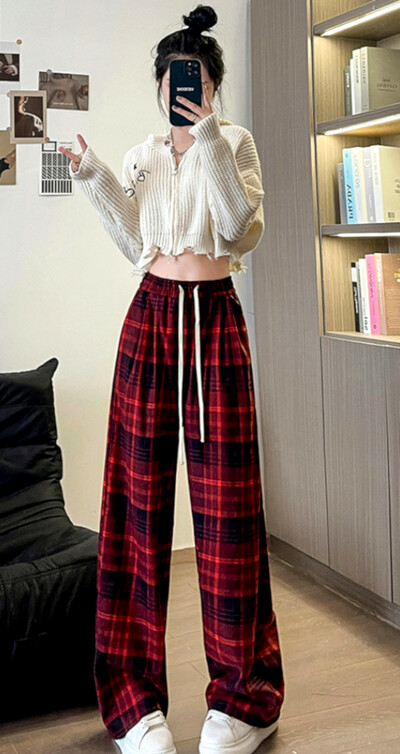 Stunning Vintage Hippie England Flannel Check Wide Leg Trousers Streetwear Rave