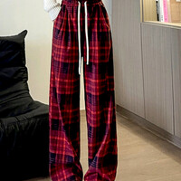 Stunning Vintage Hippie England Flannel Check Wide Leg Trousers Streetwear Rave - Thumbnail 1