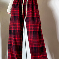 Stunning Vintage Hippie England Flannel Check Wide Leg Trousers Streetwear Rave - Thumbnail 2