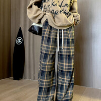 Stunning Vintage Hippie England Flannel Check Wide Leg Trousers Streetwear Rave - Thumbnail 7