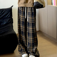 Stunning Vintage Hippie England Flannel Check Wide Leg Trousers Streetwear Rave - Thumbnail 8