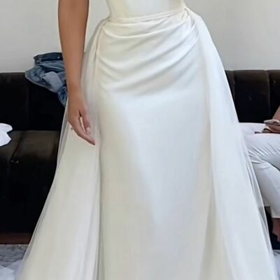 Elegant sheath with detachable train wedding dress bridal gowns