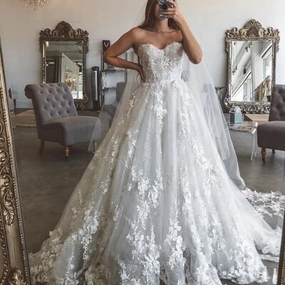Elegant off the shoulder lace appliques wedding dress bridal gowns