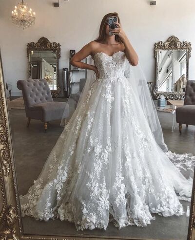 Elegant Off the Shoulder Lace Appliques Wedding Dress Bridal Gowns