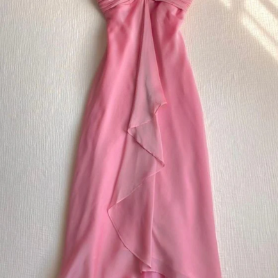 Sweet halter pink sheath long prom dresses