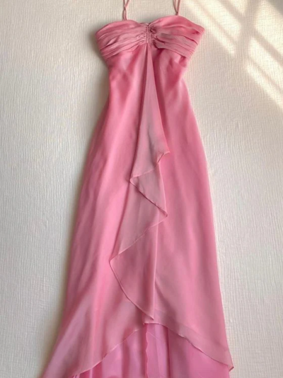 Sweet Halter Pink Sheath Long Prom Dresses